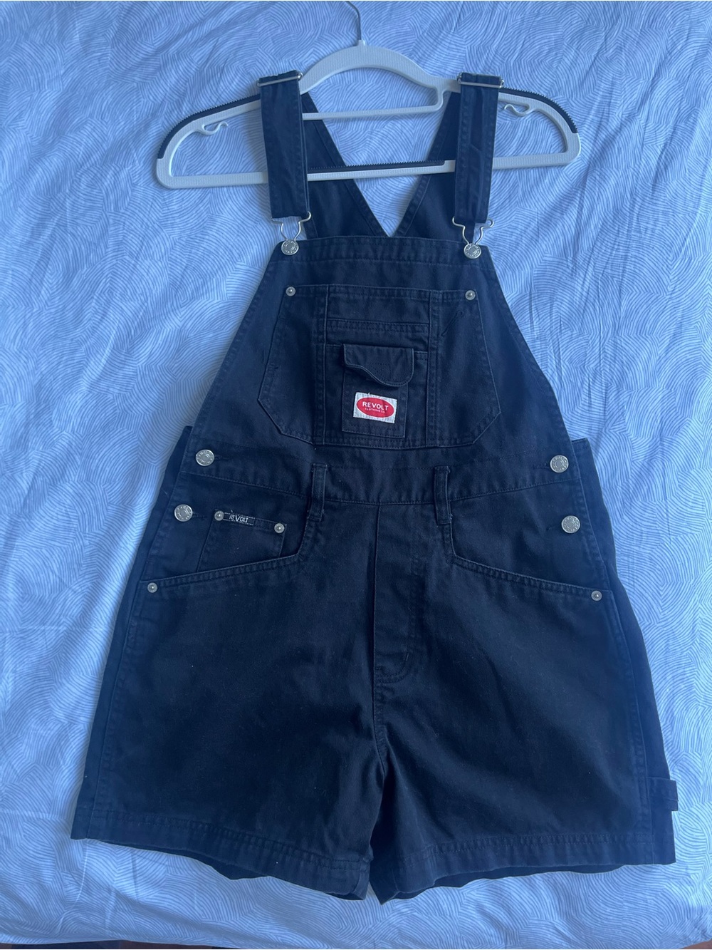 Revolt black denim shorts overalls